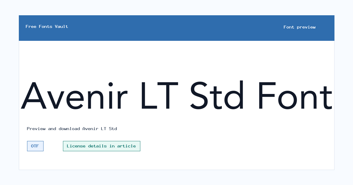Avenir LT Std font preview showing the family name