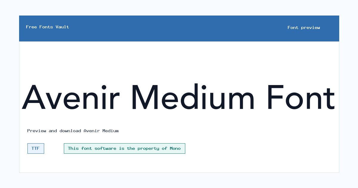 Avenir Medium font preview showing the family name