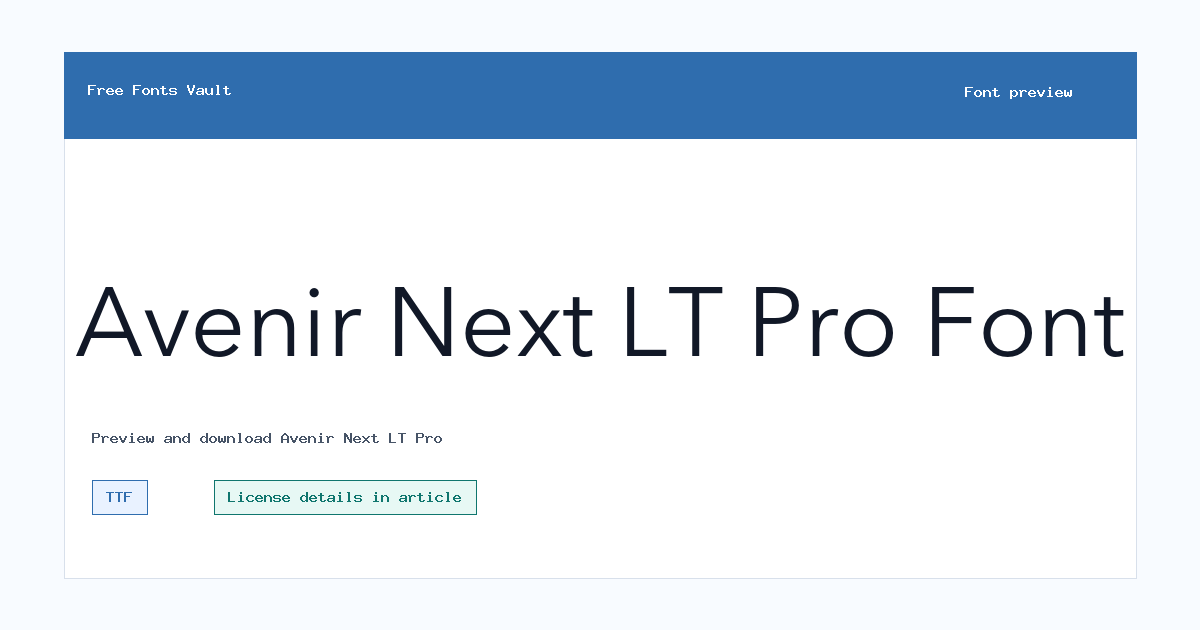 Avenir Next LT Pro font preview showing the family name