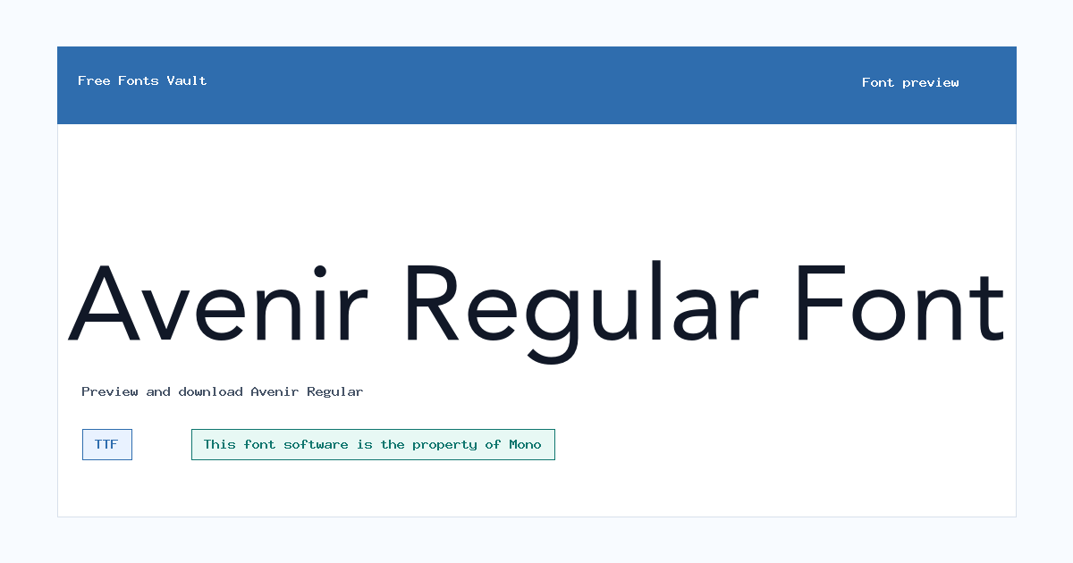 Avenir Regular font preview showing the family name