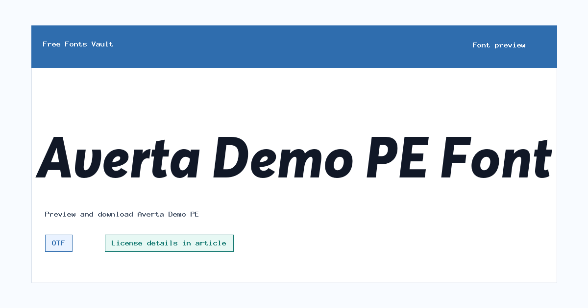 Averta Demo PE font preview showing the family name