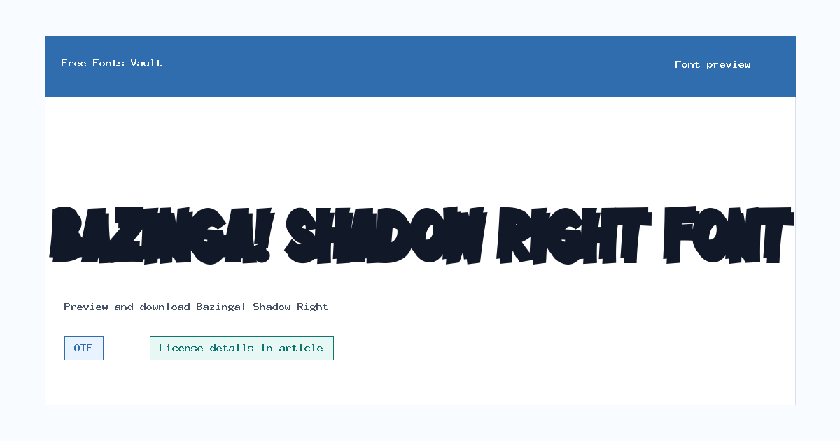 Bazinga! Shadow Right font preview showing the family name