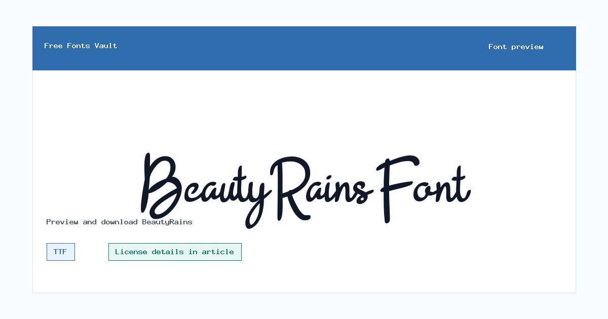 BeautyRains font preview showing the family name