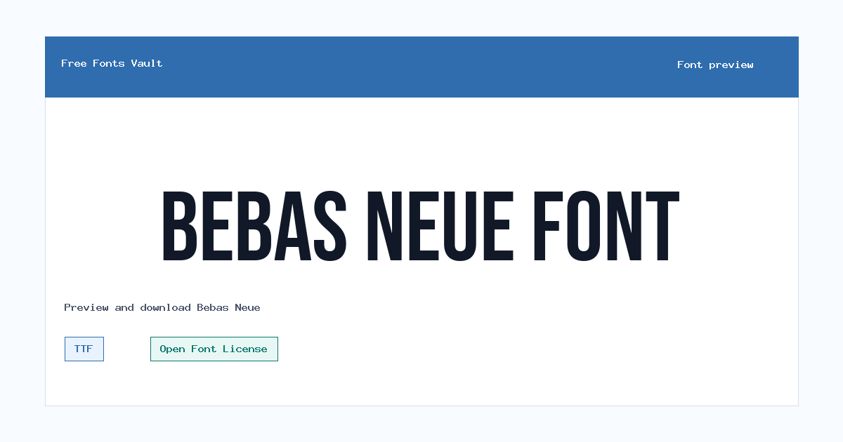 Bebas Neue font preview showing the family name