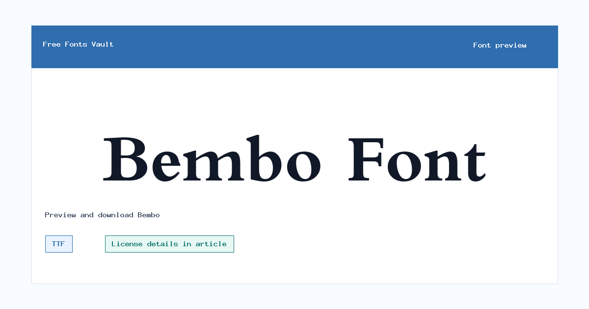 Bembo font preview showing the family name