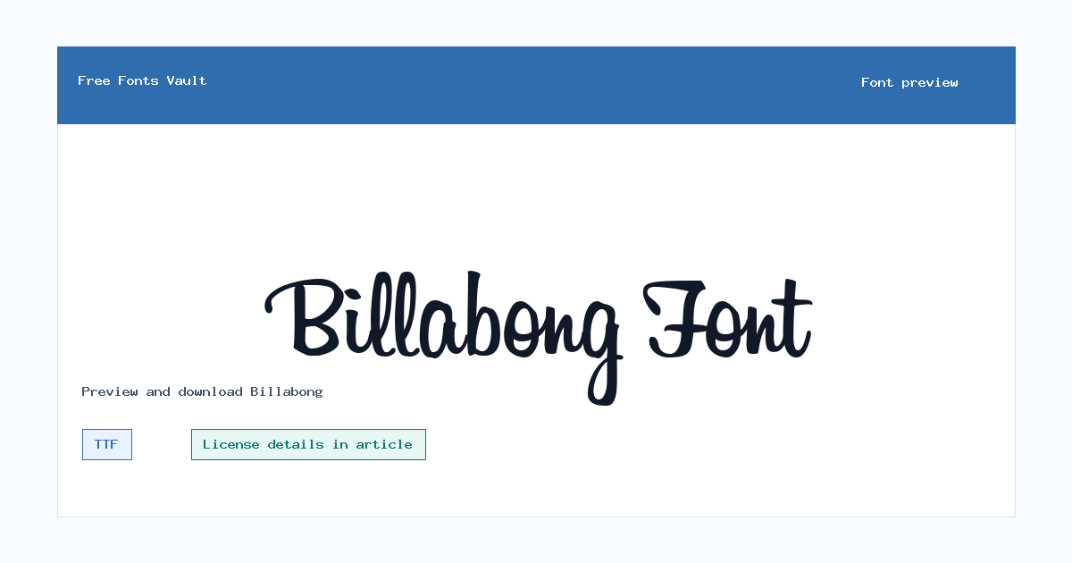 Billabong font preview showing the family name