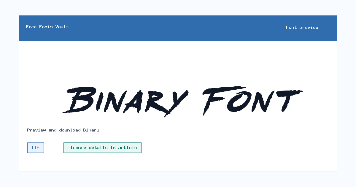 Binary font preview showing the family name