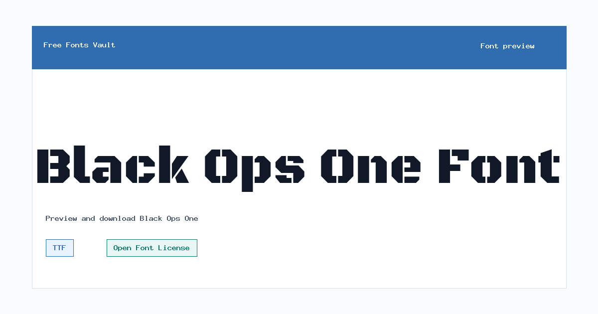 Black Ops One font preview showing the family name