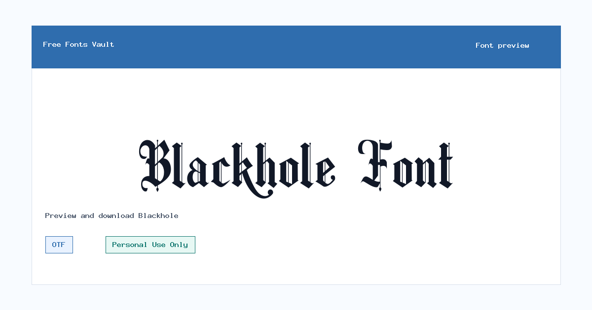 Blackhole font preview showing the family name