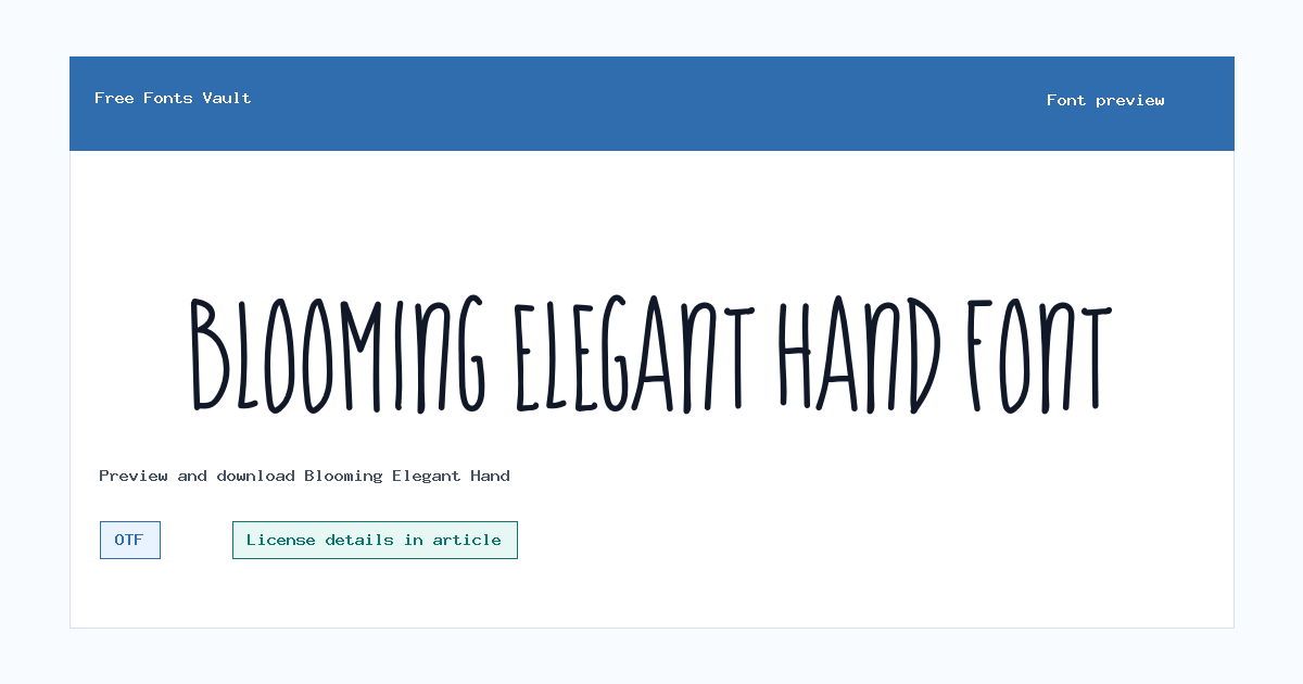 Blooming Elegant Hand font preview showing the family name