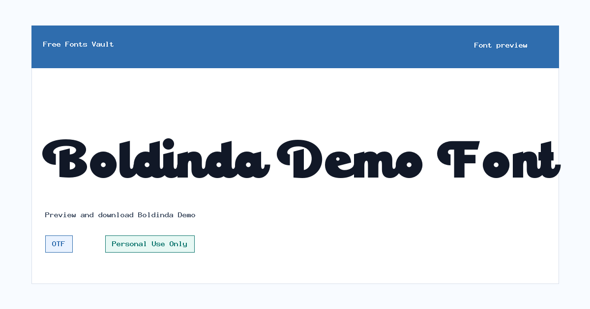 Boldinda Demo font preview showing the family name