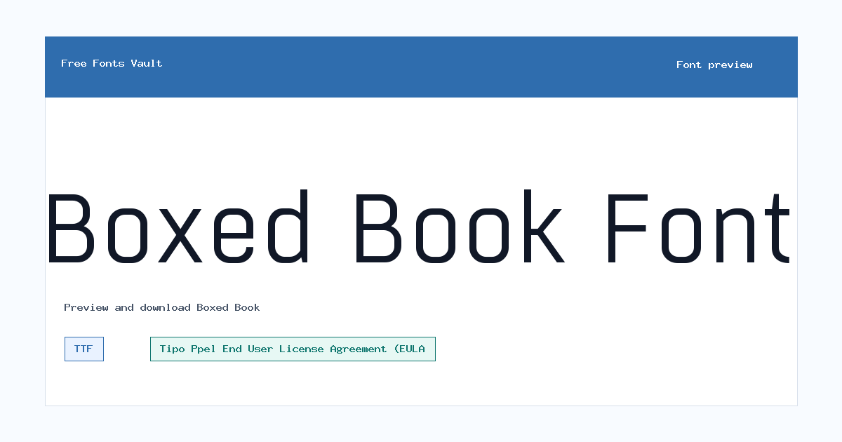 Boxed Book font preview showing the family name