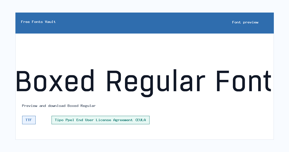 Boxed Regular font preview showing the family name