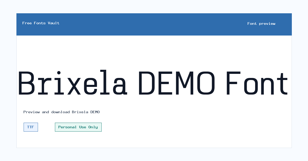 Brixela DEMO font preview showing the family name
