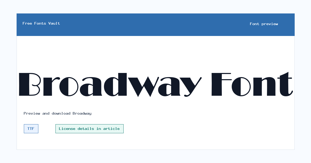 Broadway font preview showing the family name