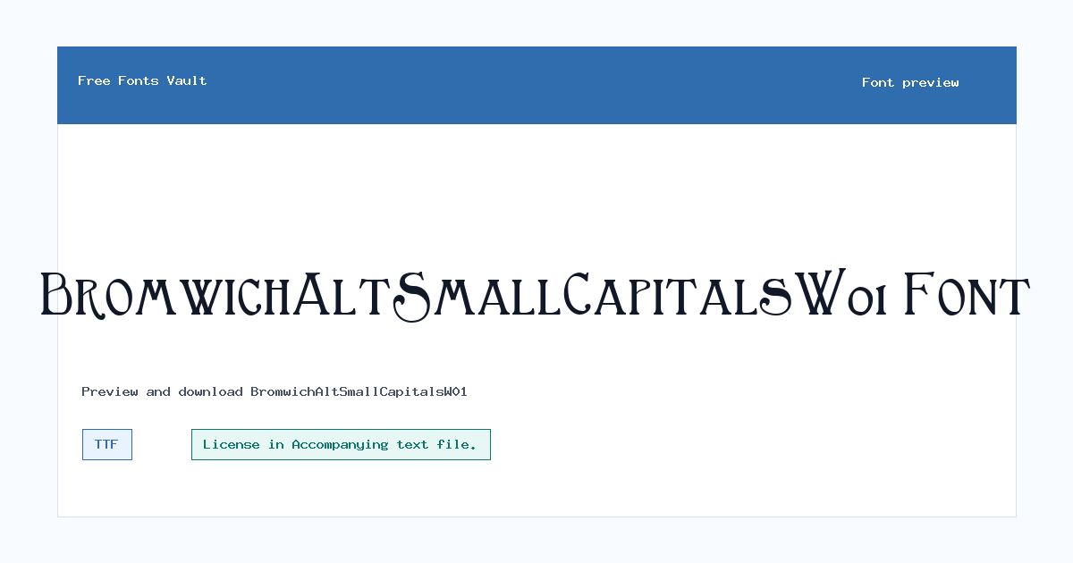 BromwichAltSmallCapitalsW01 font preview showing the family name