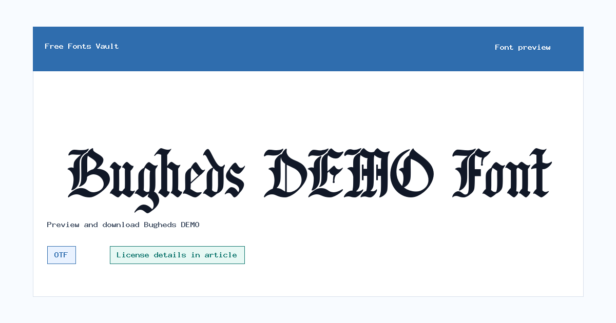 Bugheds DEMO font preview showing the family name