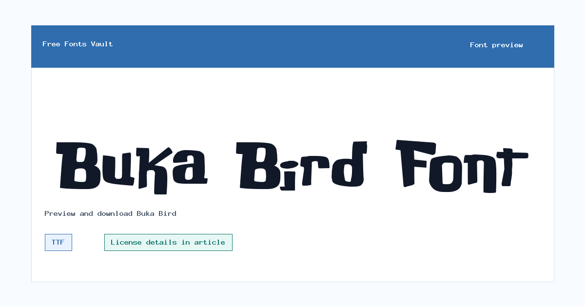 Buka Bird font preview showing the family name