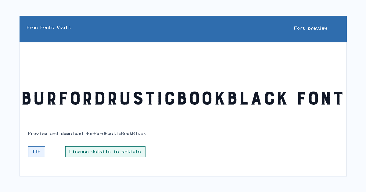BurfordRusticBookBlack font preview showing the family name