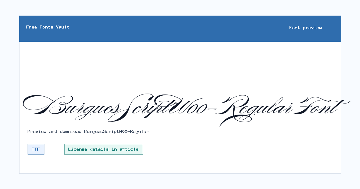 BurguesScriptW00-Regular font preview showing the family name