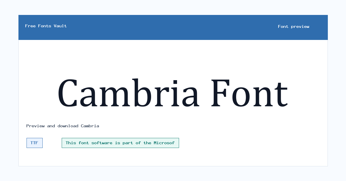 Cambria font preview showing the family name