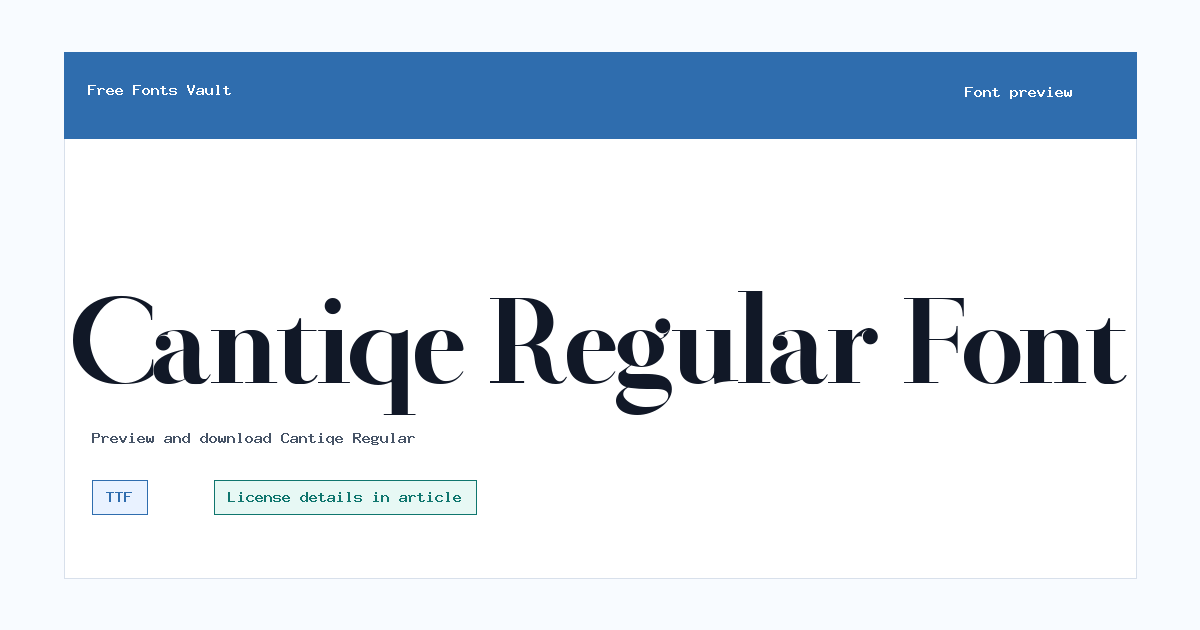 Cantiqe Regular font preview showing the family name