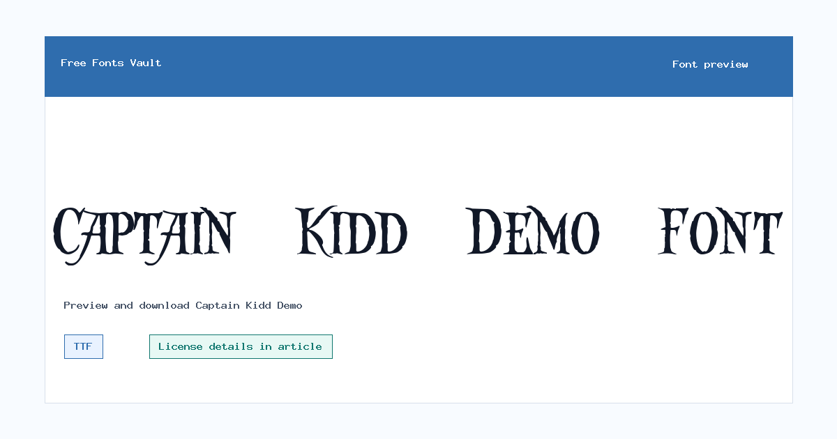 Captain Kidd Demo font preview showing the family name
