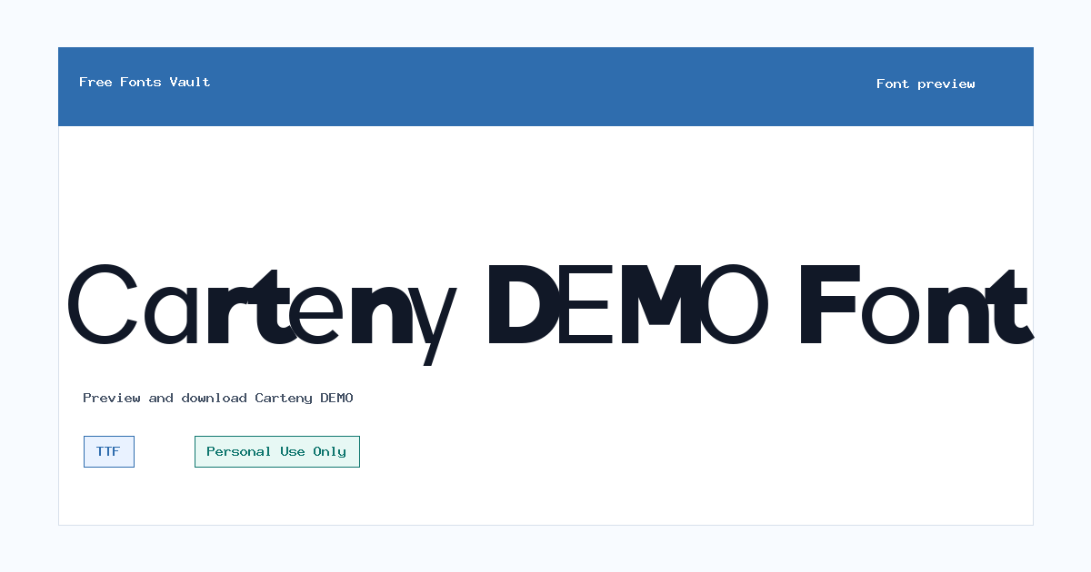 Carteny DEMO font preview showing the family name