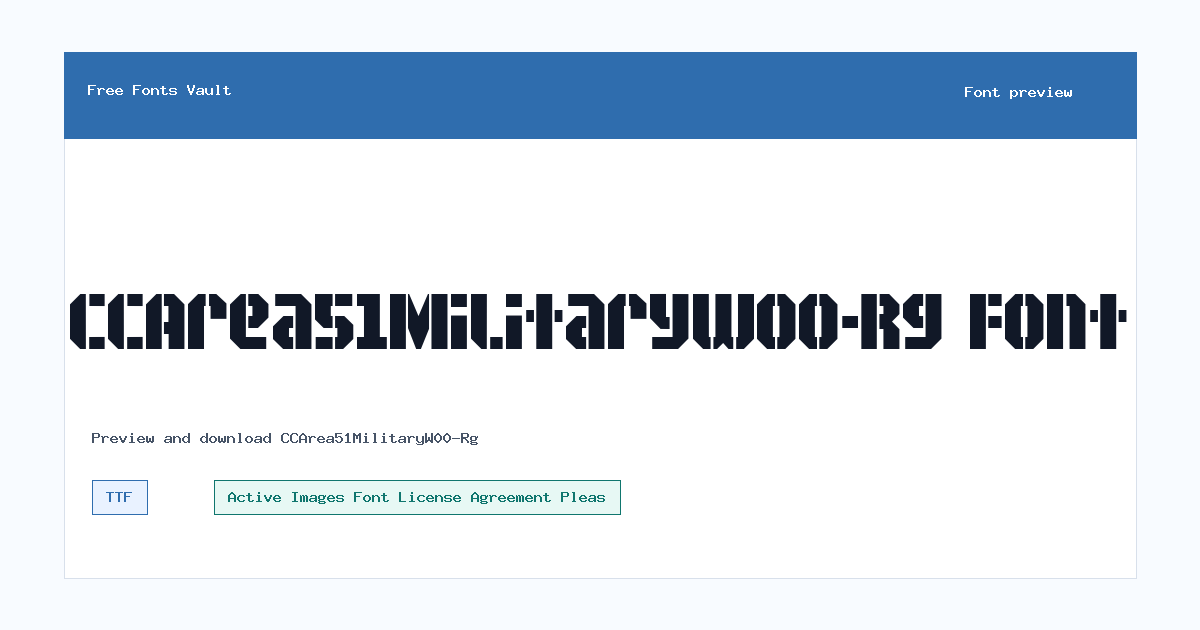 CCArea51MilitaryW00-Rg font preview showing the family name