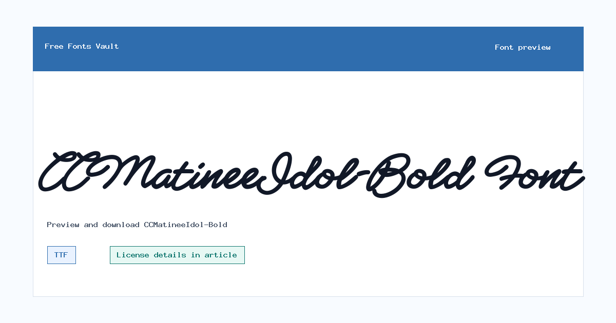 CCMatineeIdol-Bold font preview showing the family name