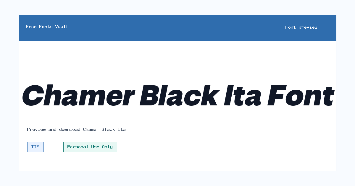 Chamer Black Ita font preview showing the family name