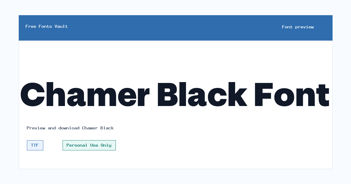 Chamer Black font preview showing the family name