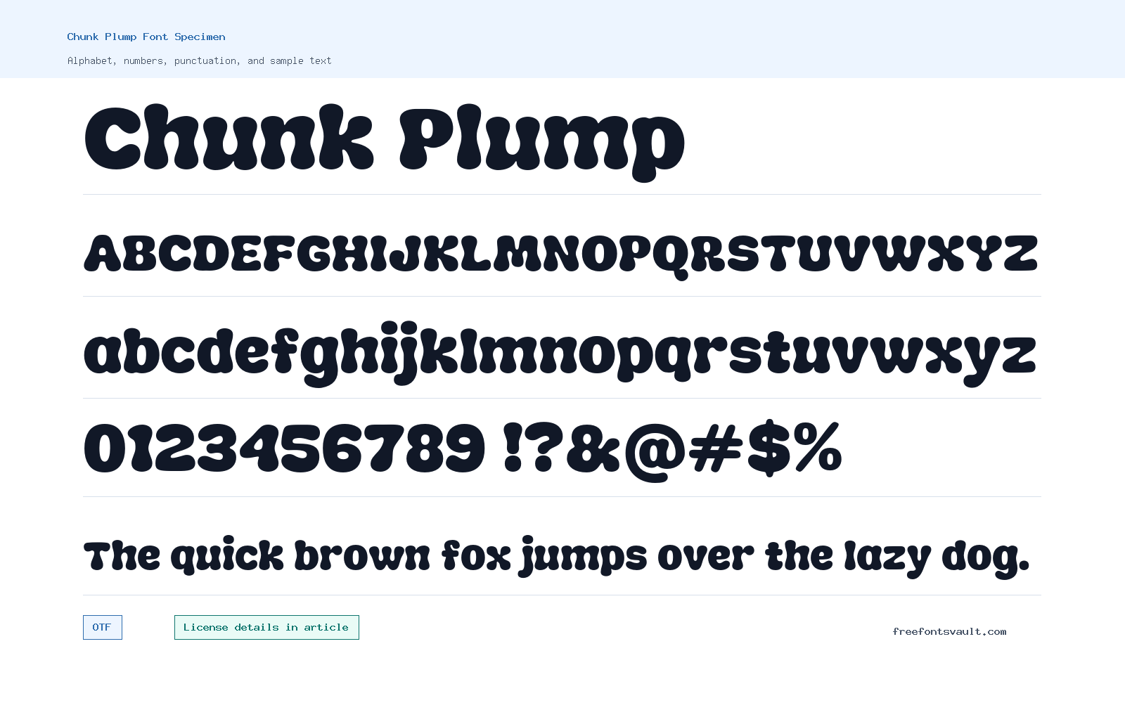Chunk Plump font specimen showing alphabet, numbers, and sample text