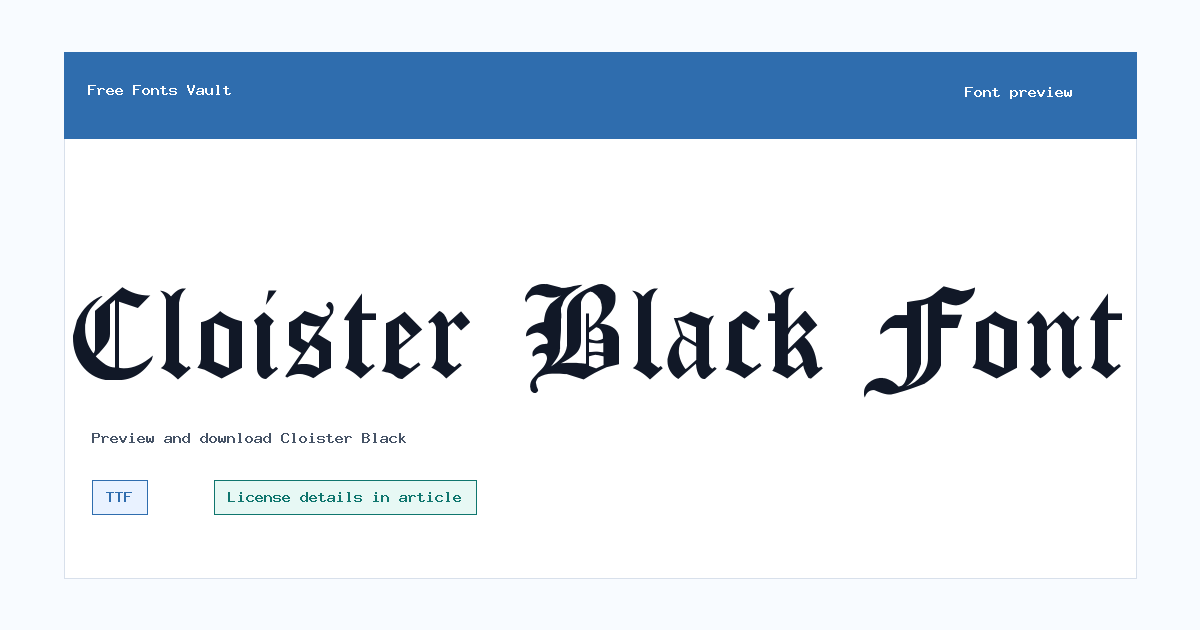Cloister Black font preview showing the family name