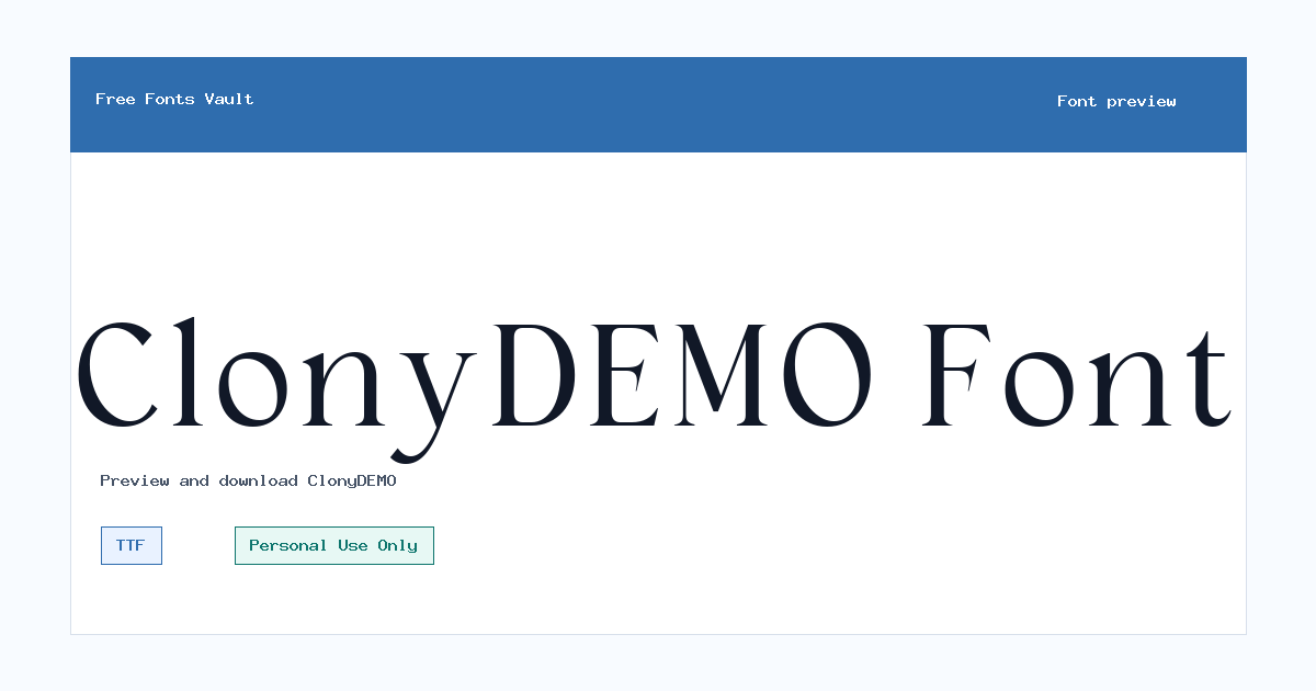 ClonyDEMO font preview showing the family name