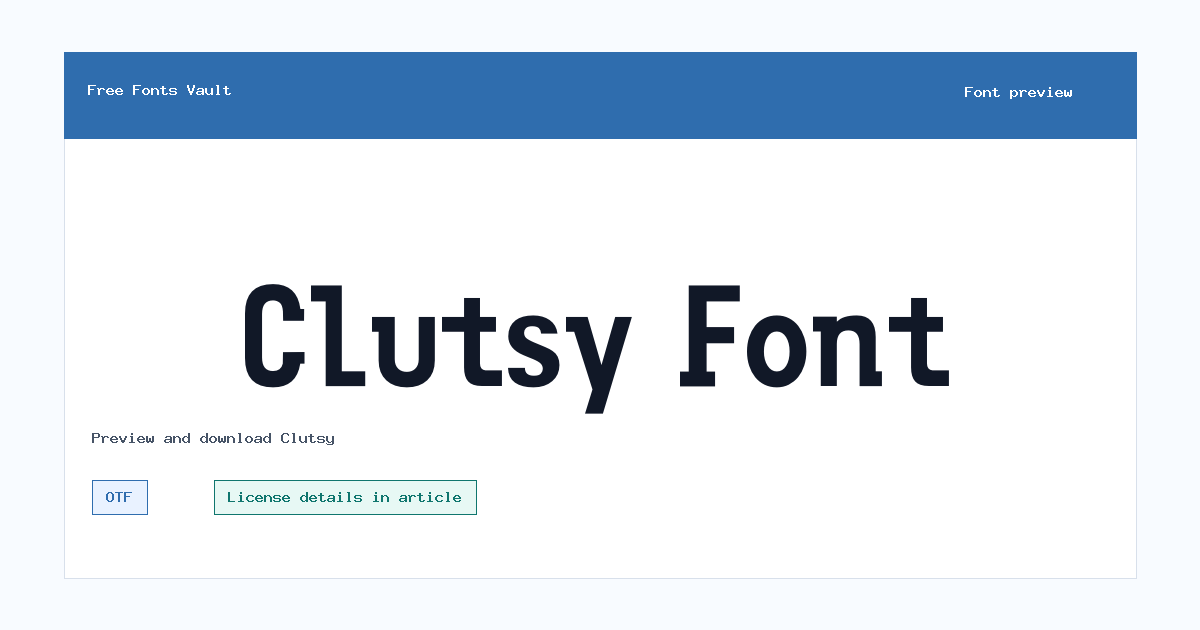 Clutsy font preview showing the family name