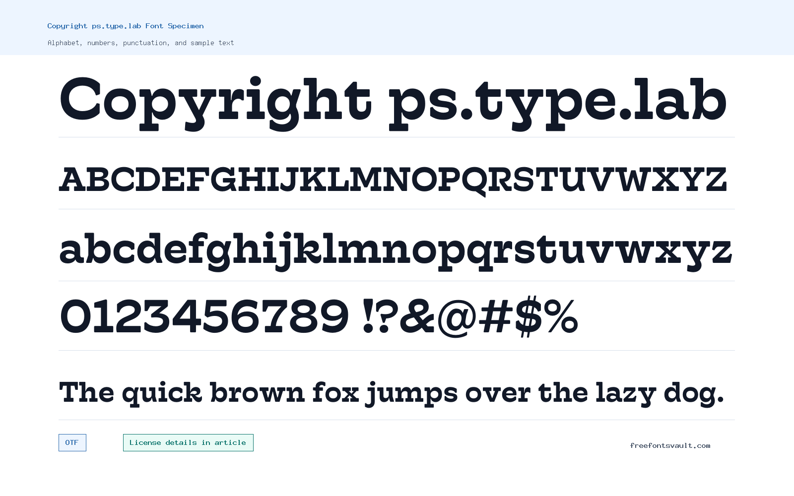 Copyright ps.type.lab font specimen showing alphabet, numbers, and sample text