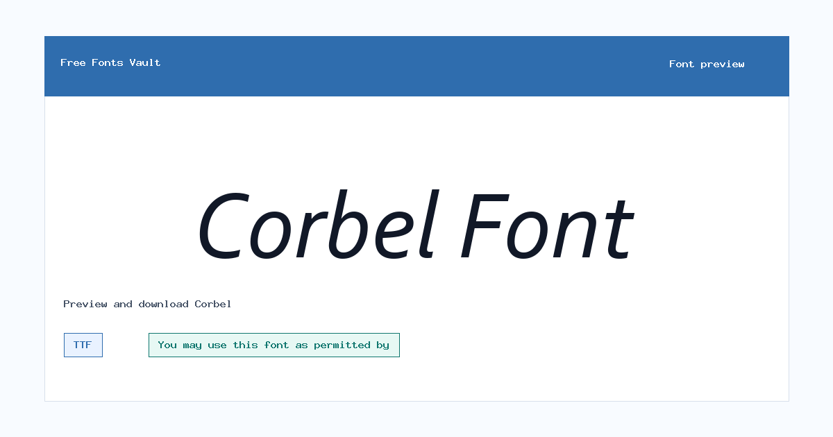 Corbel font preview showing the family name
