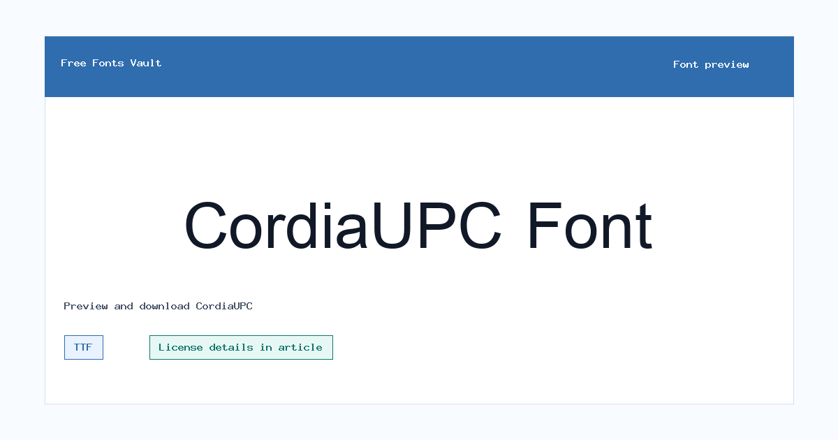 CordiaUPC font preview showing the family name
