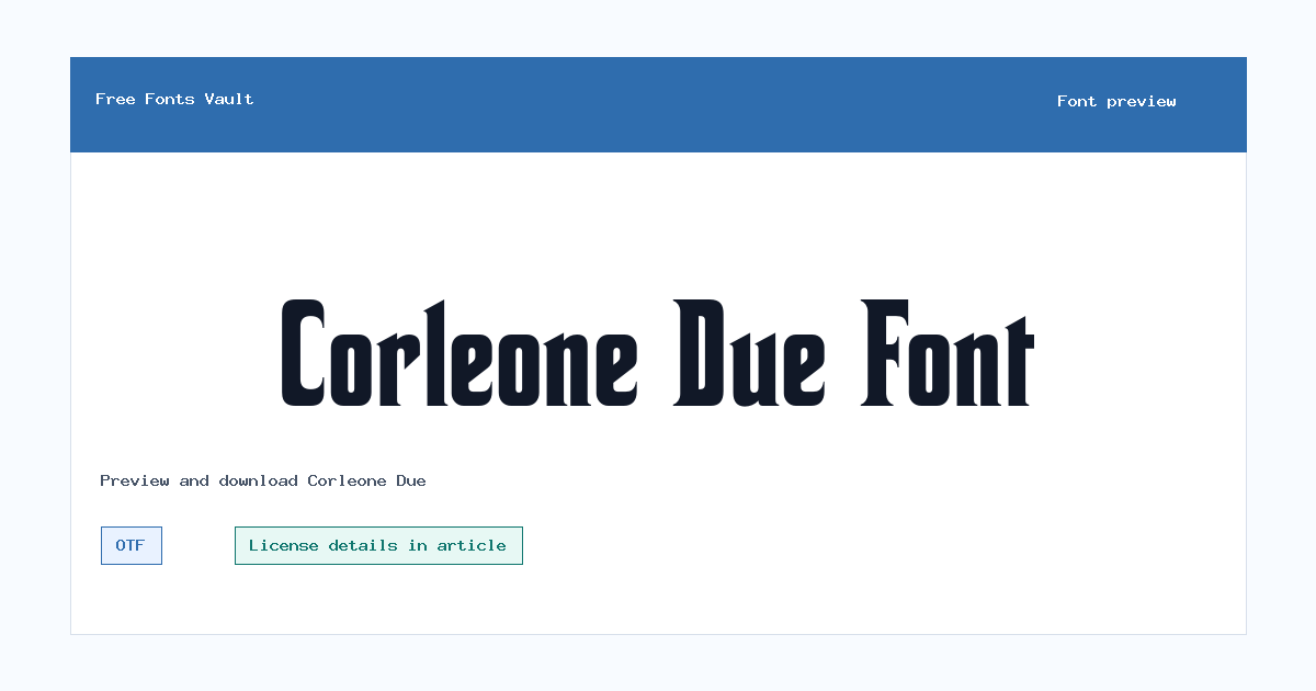 Corleone Due font preview showing the family name