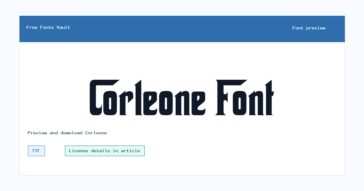 Corleone font preview showing the family name