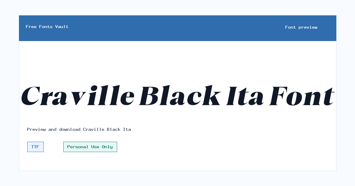 Craville Black Ita font preview showing the family name