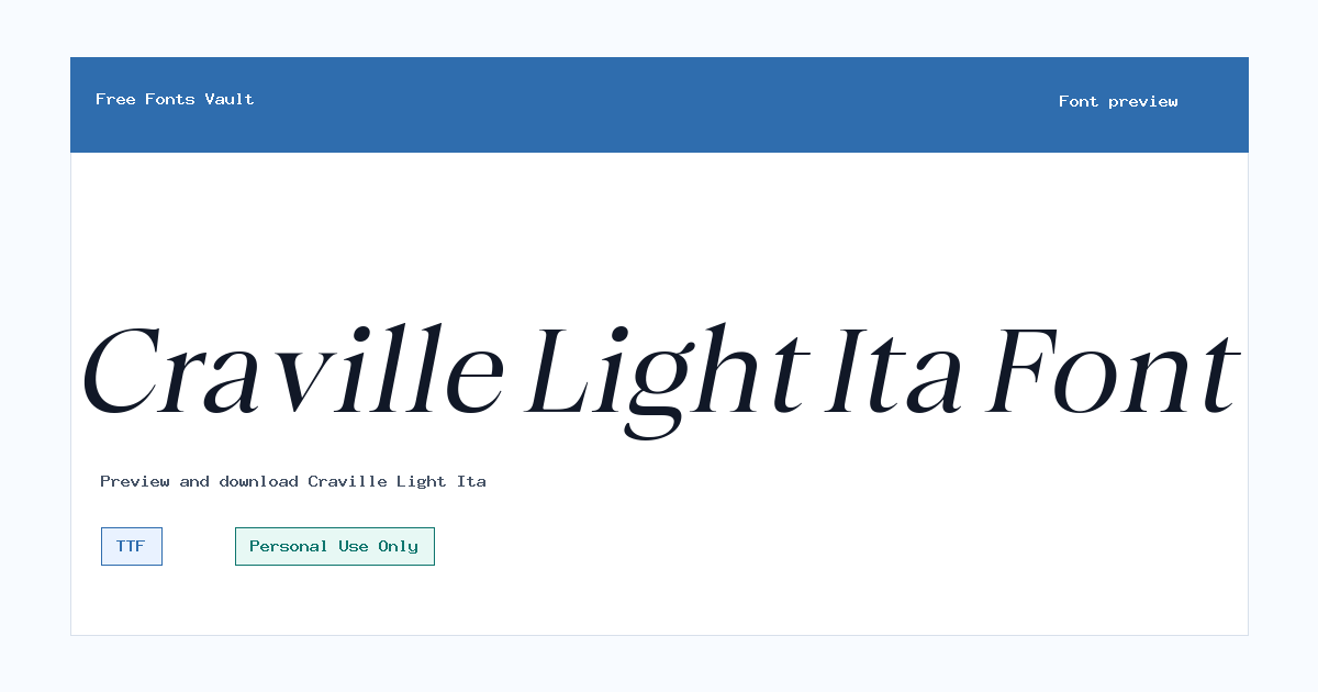 Craville Light Ita font preview showing the family name
