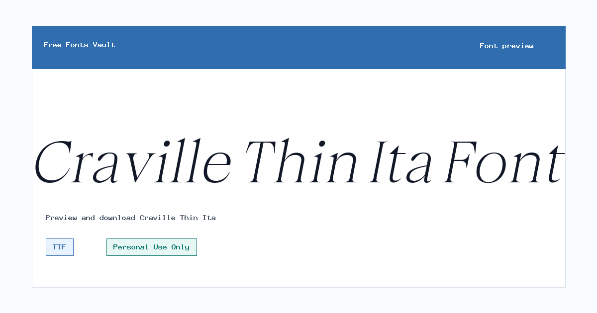 Craville Thin Ita font preview showing the family name