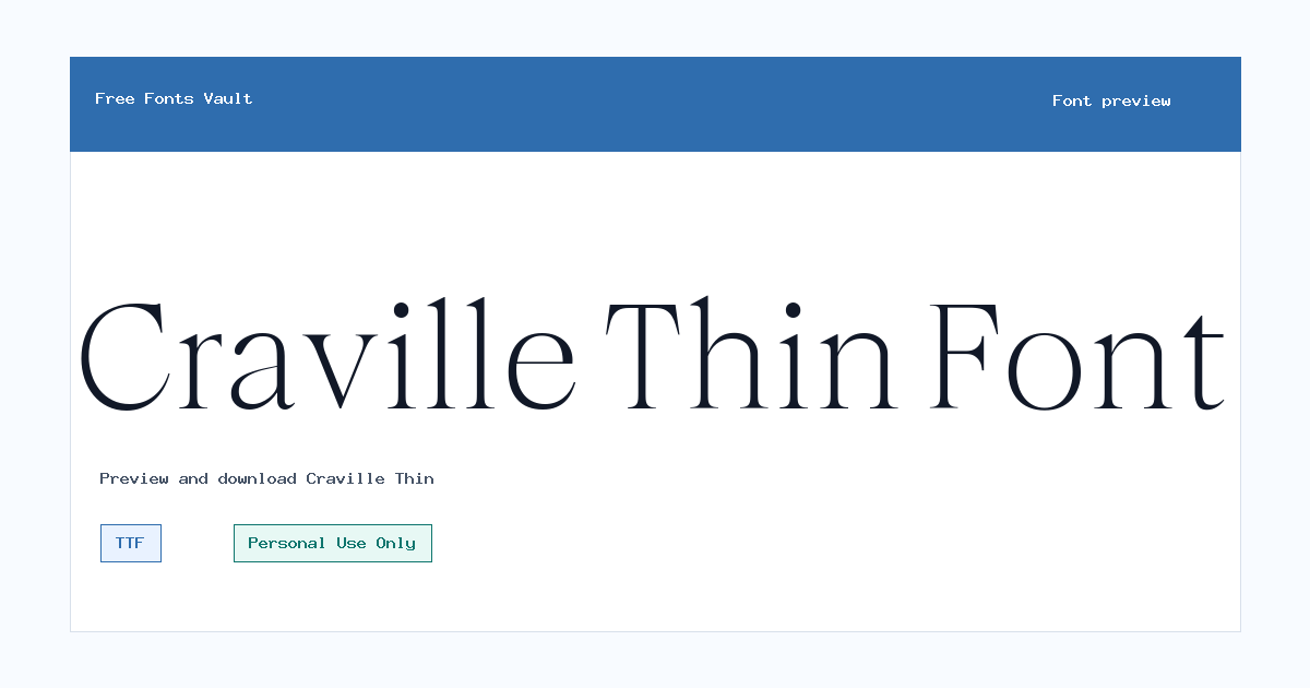 Craville Thin font preview showing the family name