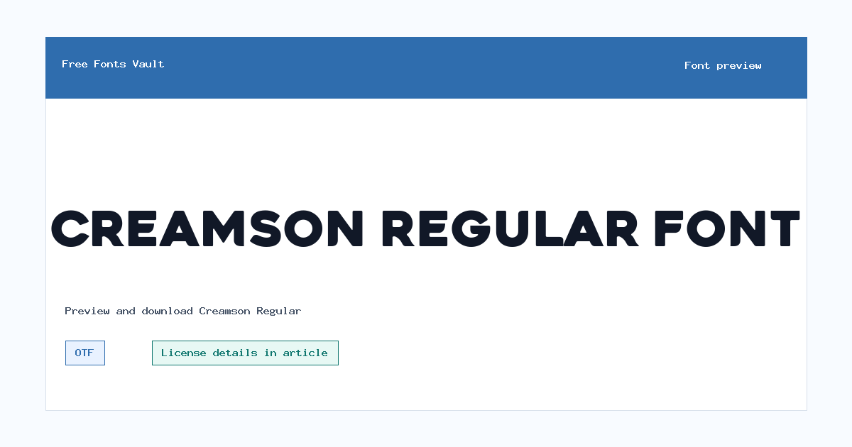 Creamson Regular font preview showing the family name
