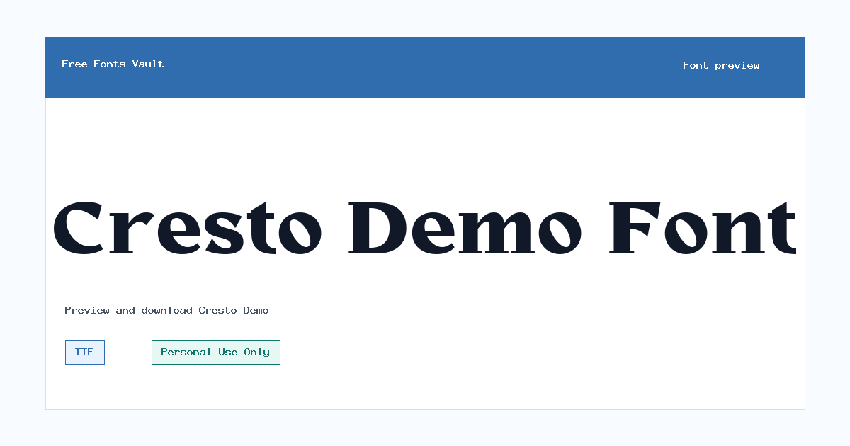 Cresto Demo font preview showing the family name