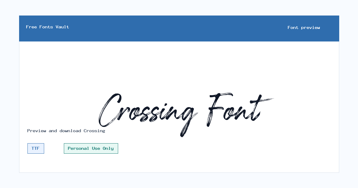 Crossing font preview showing the family name