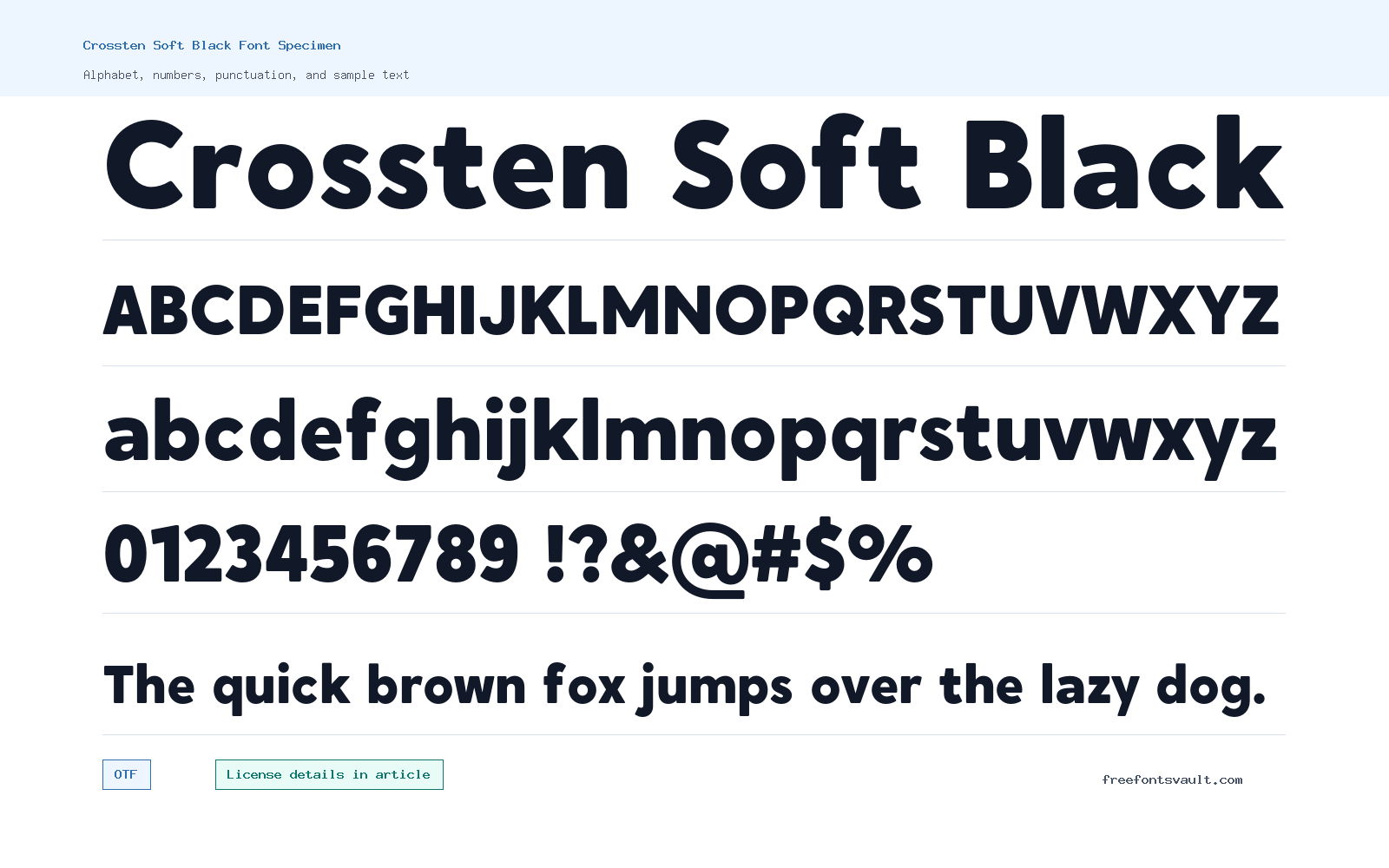 Crossten Soft Black font specimen showing alphabet, numbers, and sample text