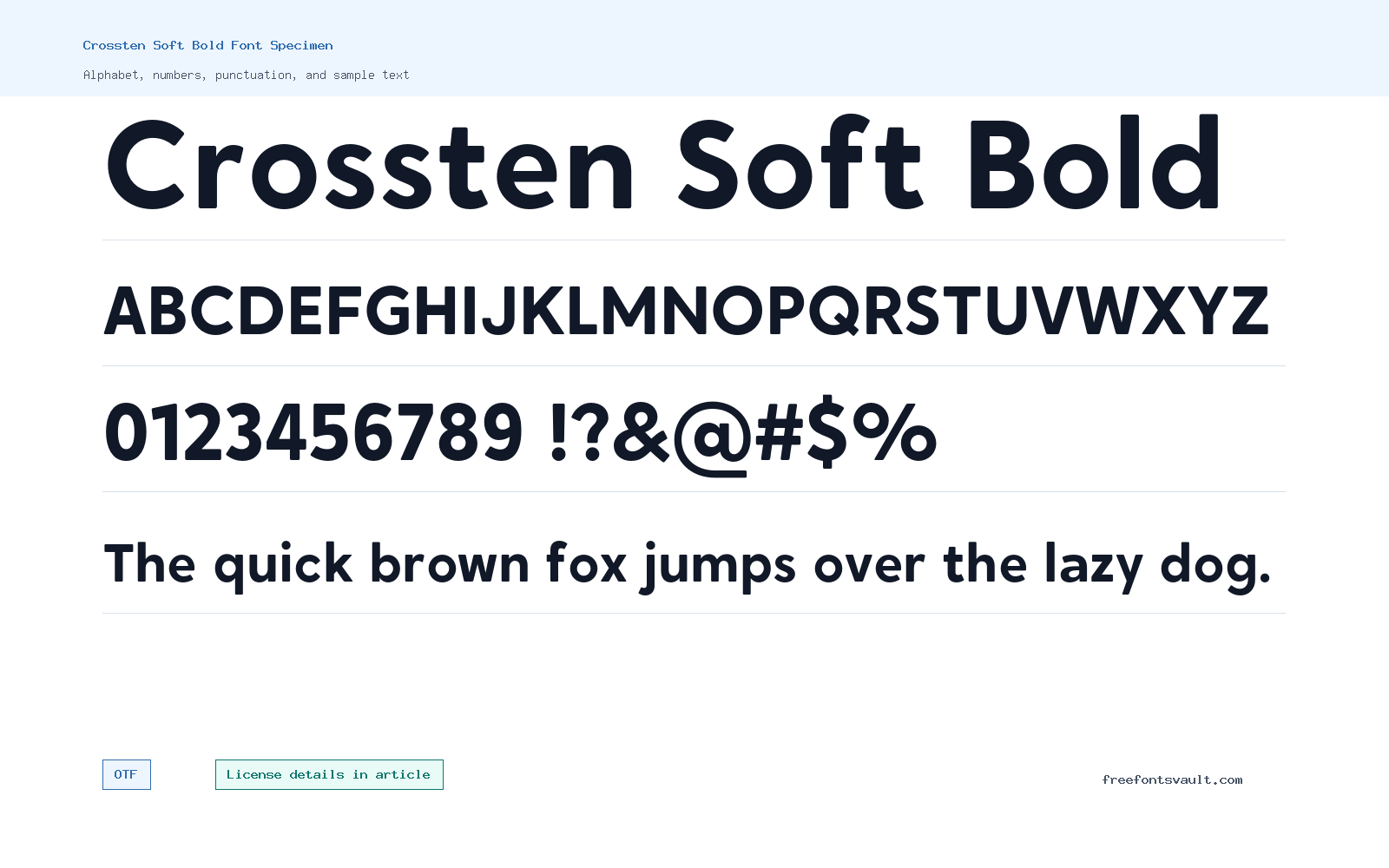 Crossten Soft Bold font specimen showing alphabet, numbers, and sample text